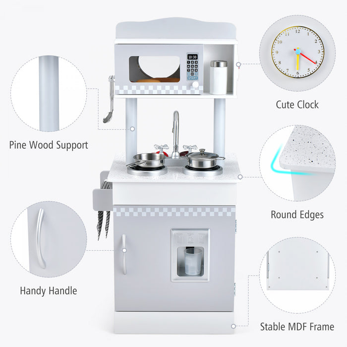 Costway Kids Kitchen Playset Pretend Wooden Play Kitchen With Icedispenser&stovefor Toddler