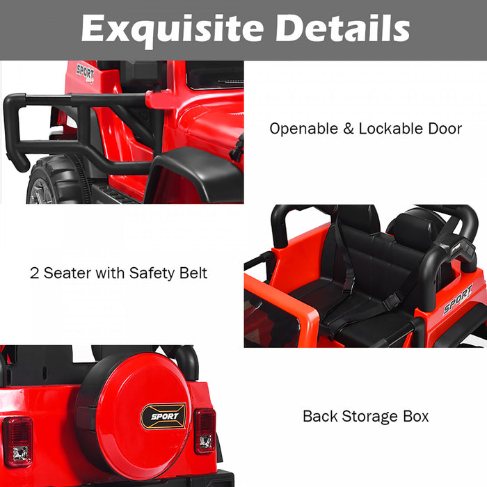 Costway 12v Kids Ride On Car 2 Seater Truck Rc Electric Vehicles W/ Storage Room Red