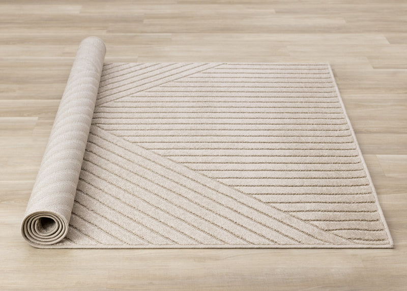 Oslo Beige Angled Striped Design Rug, 6'7\" x 9'6\" Indoor Area Rug