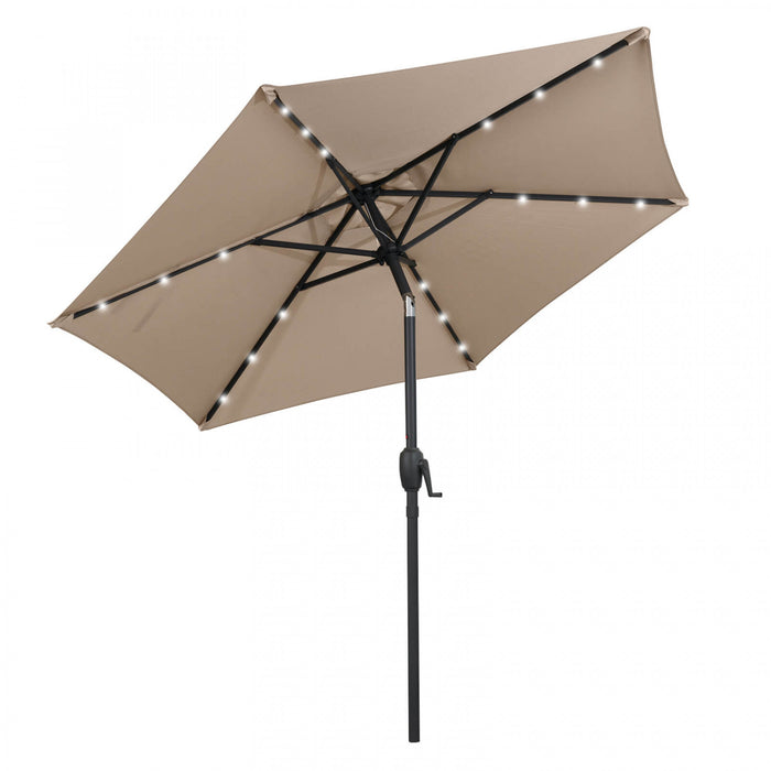 Costway 7.5 ft Solar Powered Patio Umbrella with LED Lights Push Button Tilt Crank Handle Brown
