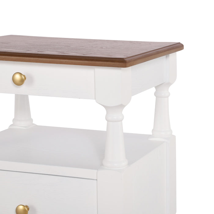 Aspen Nightstand Set of 2 with Drawers and Open Shelves, Milk White