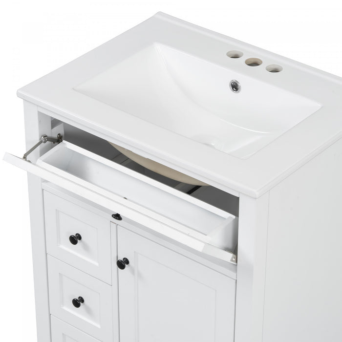 Scott 24\" Bathroom Vanity with Ceramic Sink and Rubberwood Legs, White