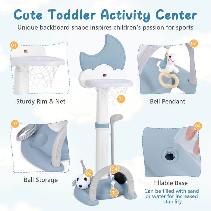 Costway 4-in-1 Toddlers Basketball Hoop With Basketball Soccer Golf And Ring Toss Game