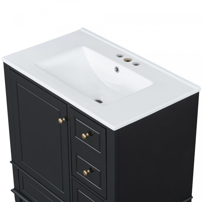 Emma 30\" Solid Wood Bathroom Vanity with Ceramic Sink and Soft-Close Door, Black