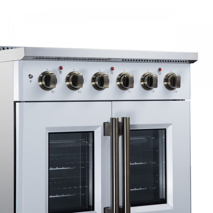 Galiano 30 Inch French Door Electric Range, 4 radiant burners, 4.32 cu.ft., White - FFSEL6917-30WHT