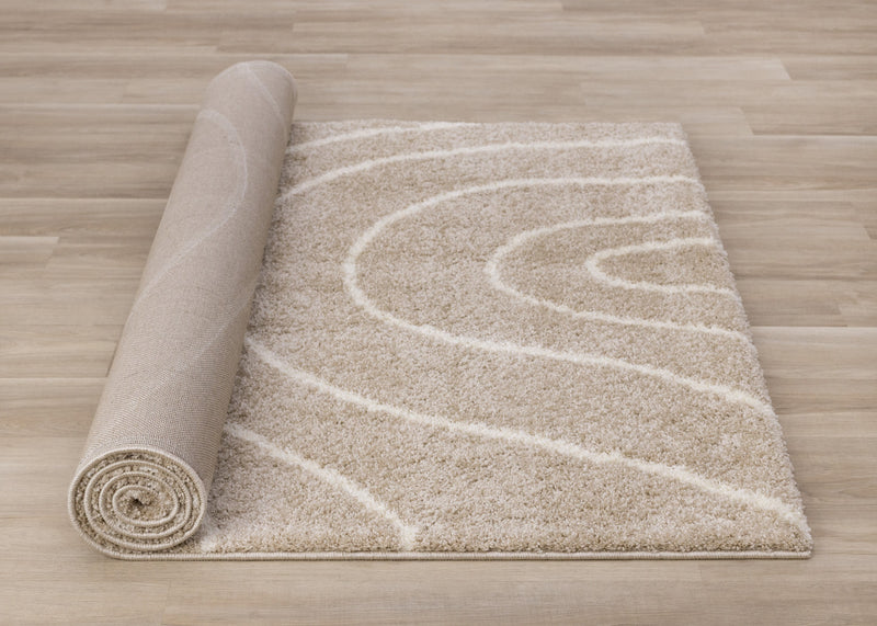 Fairmont Taupe Cream Curved Lines Rug, 5'3\" x 7'7\" Indoor Area Rug