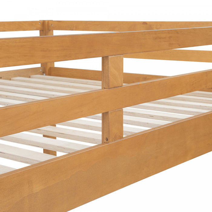 Ethan Solid Wood Queen Size Bunk Bed with Ladder, Sturdy & Space-Saving, Brown