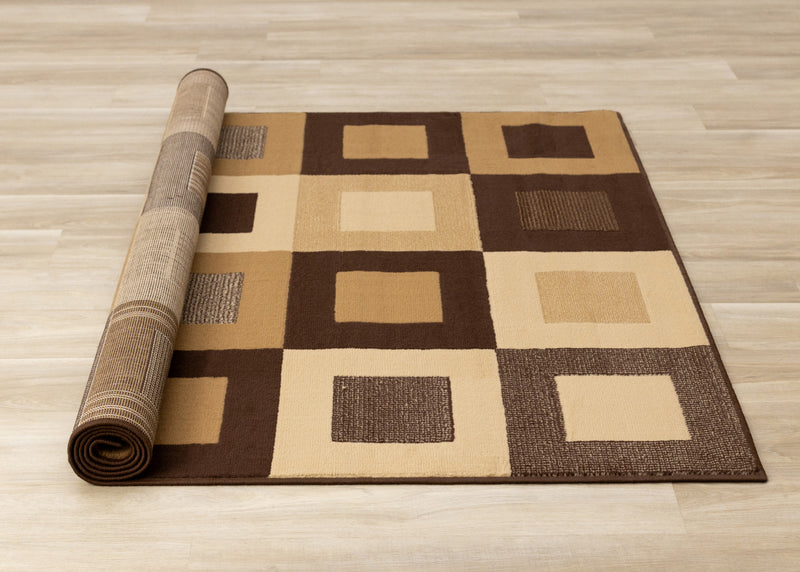 Florence Brown Beige Layered Squares Rug, 5'3\" x 7'5\" Indoor Area Rug