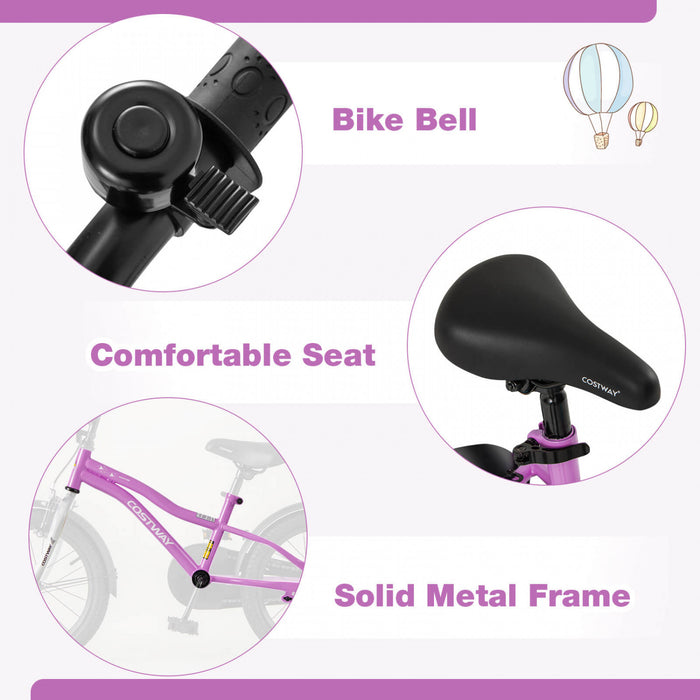 Costway 16\" Kids Bike For 4-7 Years Old Boys & Girls With Adjustable Seat Handbrake Reflectors Purple
