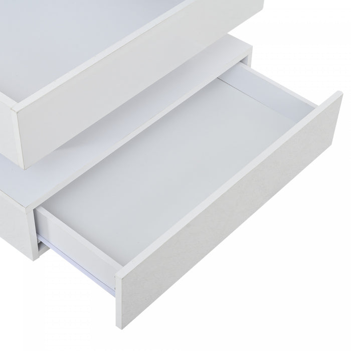 Lumina 25.5 Inch Square Lift-Top Coffee Table with LED Lights and Dual Drawers, White