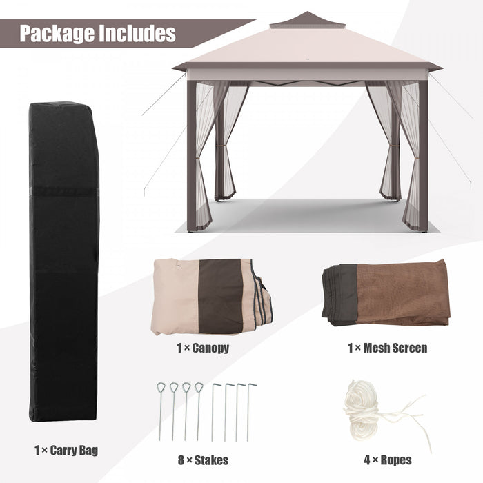 Costway 11'x11' 2-tier Pop-up Gazebo Tent Portable Canopy Shelter Carry Bag Mesh Beige