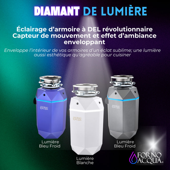 BrightDIAMOND 1HP Quietest Waste Disposer, LED Cabinet Light, Corded & Air Switch, Amethyst - WDD100TA1AM Food Disposer