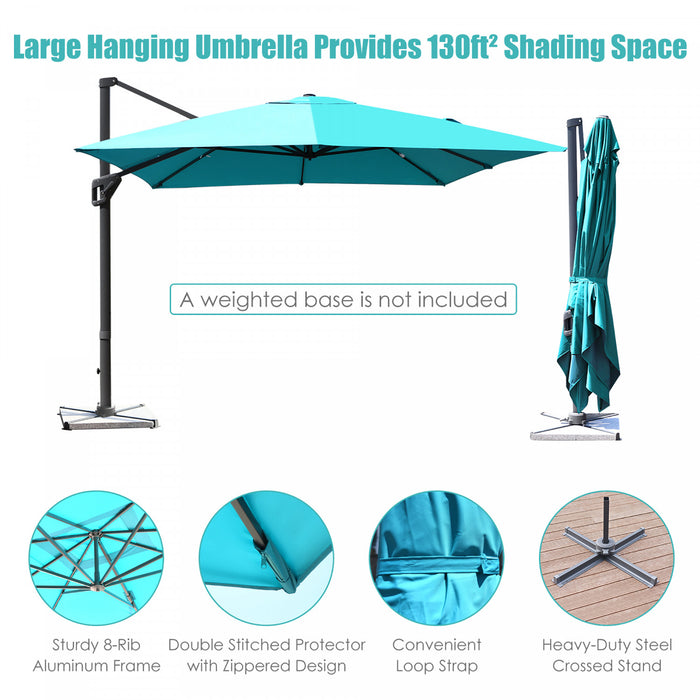 Costway 10'x13' Patio Offset Cantilever Umbrella Aluminum 360° Rotation Tilt Turquoise