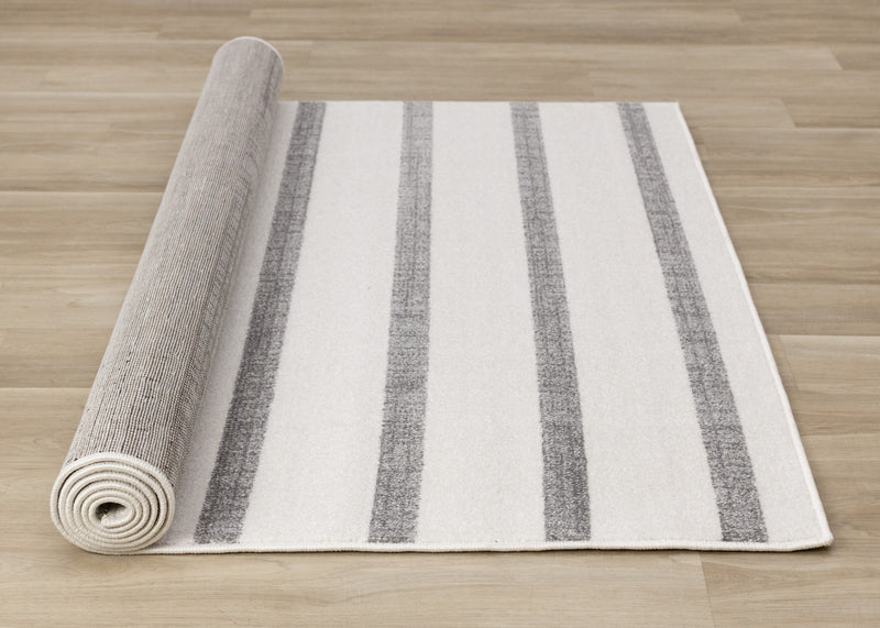 Covington Grey White Striped Rug, 6'7\" x 9'10\" Indoor Area Rug