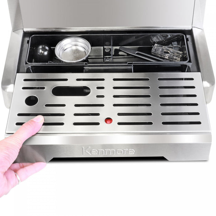 Kenmore Espresso Machine Stainless Steel Manual Tamp Coffee Maker - KKCMEMT