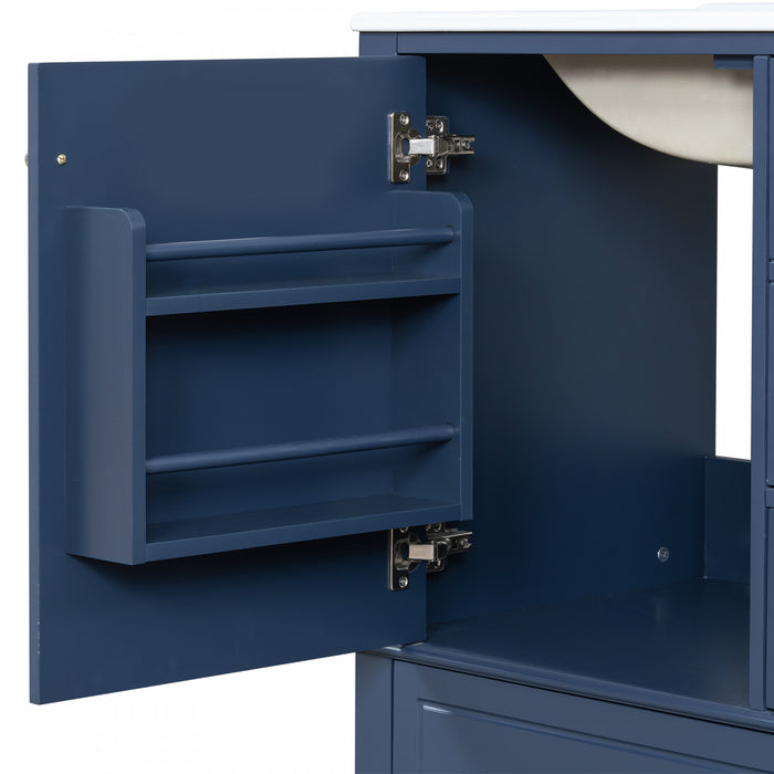 Emma 30\" Solid Wood Bathroom Vanity with Ceramic Sink and Soft-Close Door, Blue