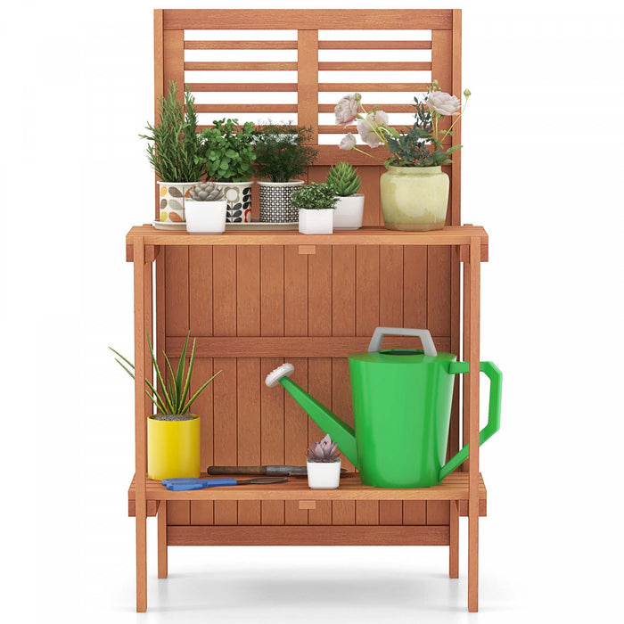 Costway Wood Potting Bench Waterproof Garden Table With 2-tier Open Storage Shelf