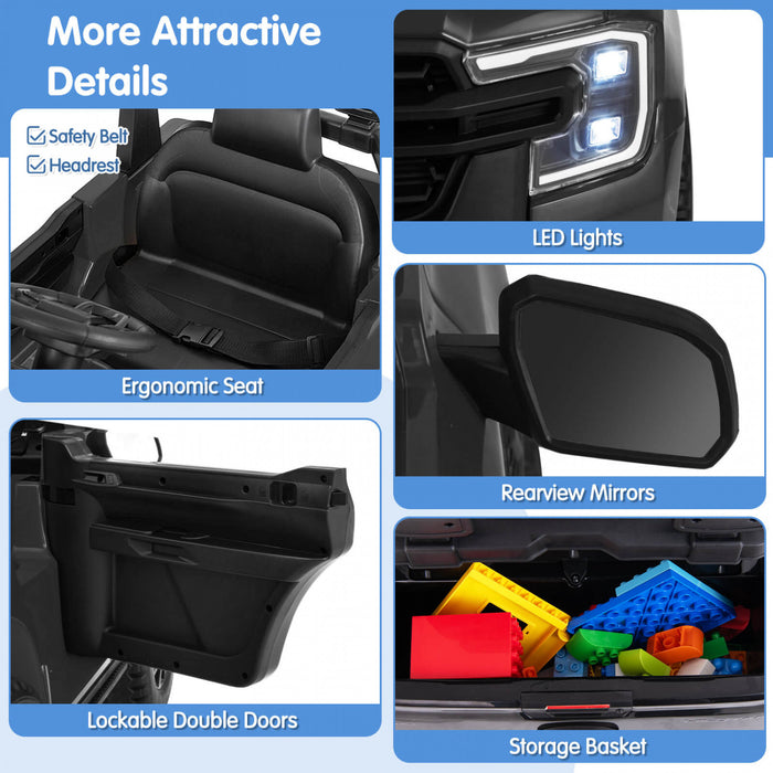 Costway 12v Licensed Ford Ranger Kids Ride On Car With Remote Control Storage Basket Black