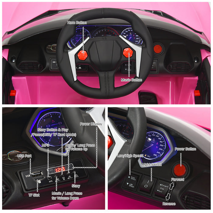 Costway 12v Kids Ride On Car 2.4g Rc Electric Vehicle W/ Lights Mp3 Openable Doors Pink