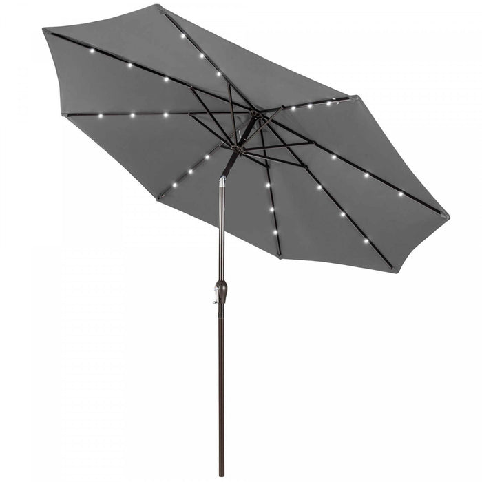 Costway 10FT Patio Solar Umbrella LED Patio Market Steel Tilt with Crank Outdoor Gray