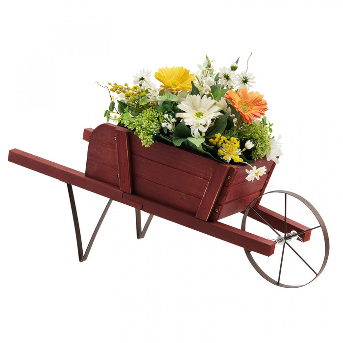 Costway Wooden Wagon Planter Decorative Indoor/outdoor Rustic Flower Cart With Wheel Red