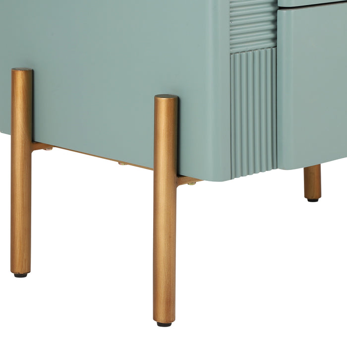 Lila Modern Nightstand with Storage Drawers and Metal Handles,Green