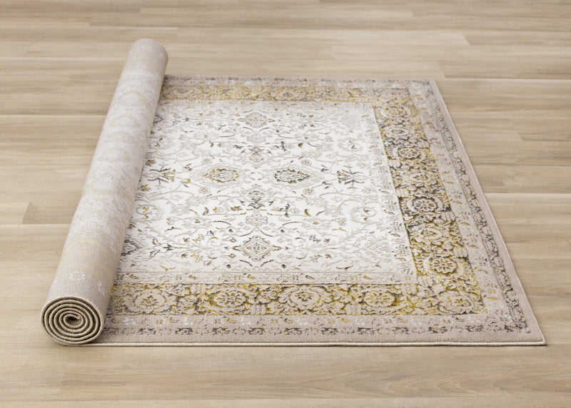 Zaris Cream Yellow Black Elegant Classic Rug, 5'3\" x 7'7\" Indoor Area Rug