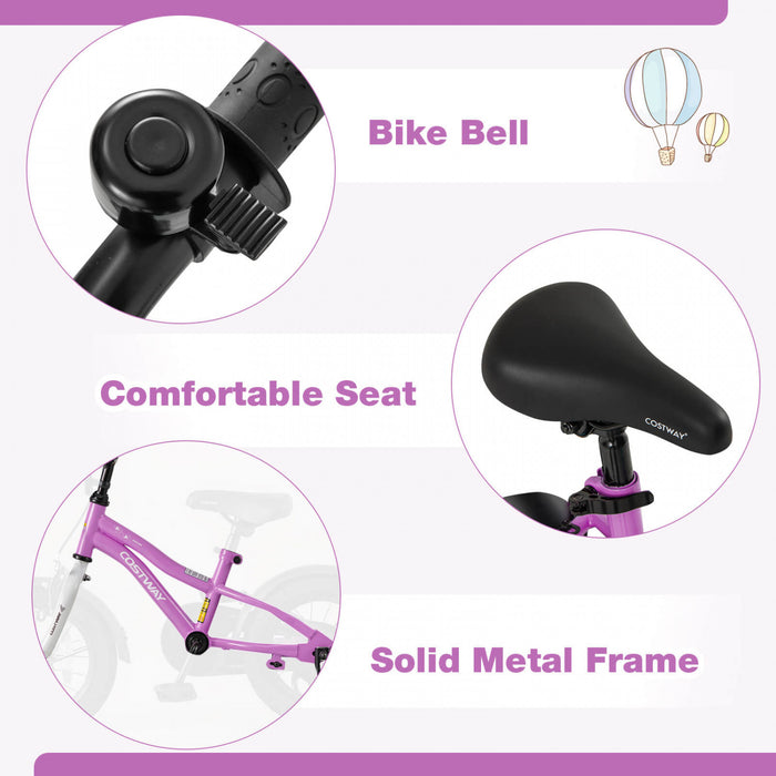 Costway 12\" Kids Bike For 3-4 Years Old Boys & Girls With Adjustable Seat Handbrake Reflectors Purple