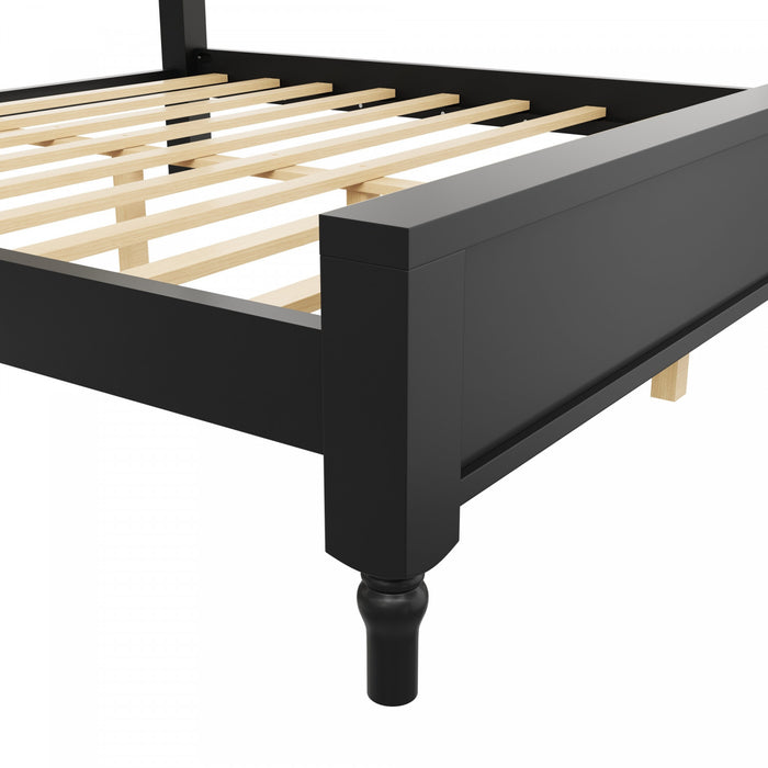 Miles Queen Size Wood Platform Bed with Curved Upholstered Headboard, Black