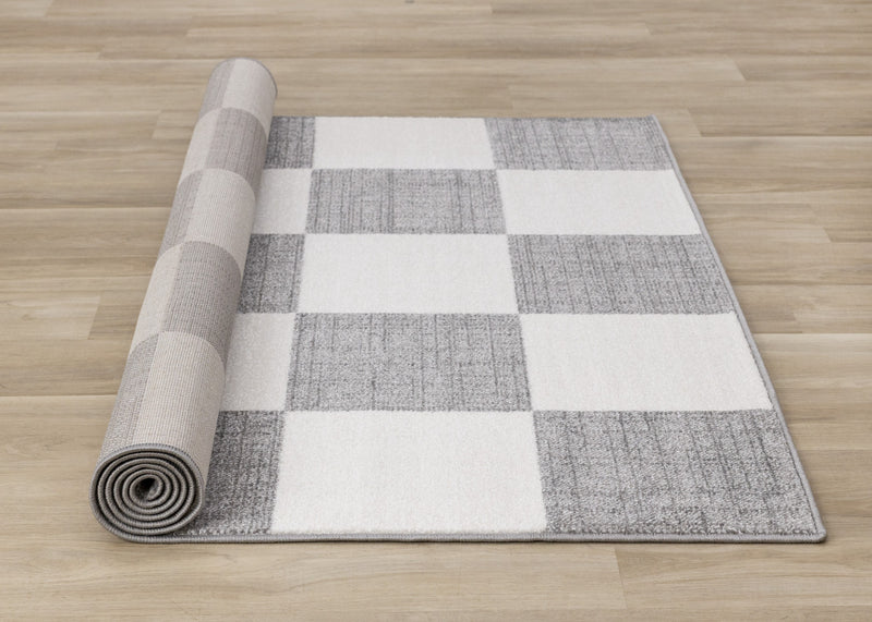 Covington Grey White Checkered Pattern Rug, 6'7\" x 9'10\" Indoor Area Rug