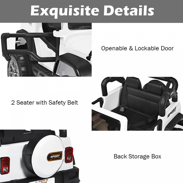 Costway 12v Kids Ride On Car 2 Seater Truck Rc Electric Vehicles W/ Storage Room White
