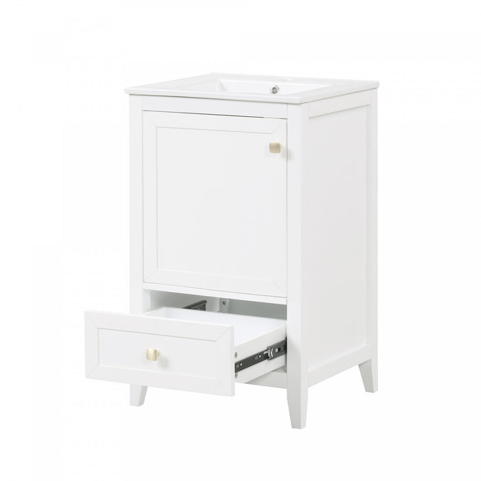 Puret 20 Inch Single Sink Bathroom Vanity with Door Shelf and Pull-Out Drawer, White