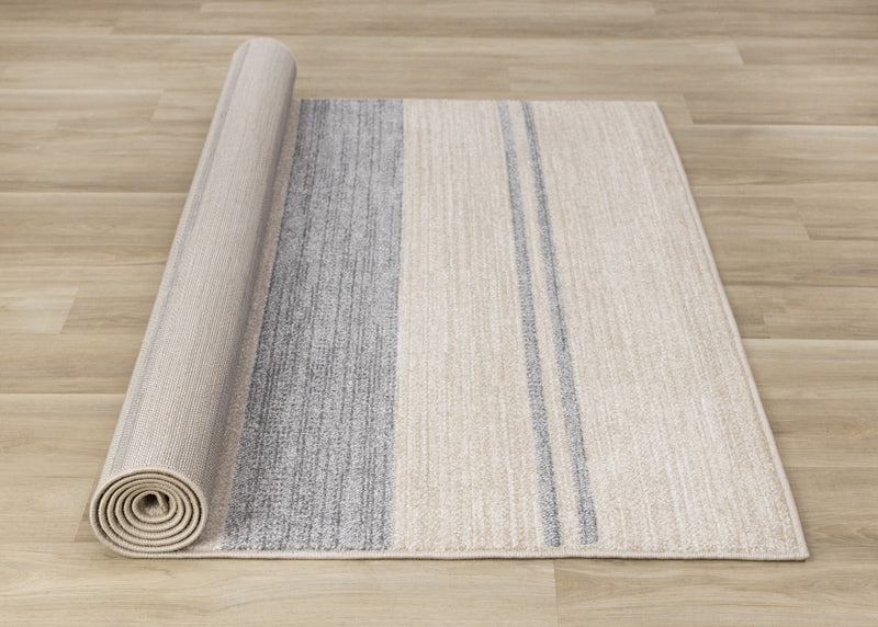 Covington Beige Grey Striped Design Rug, 7'10\" x 10'6\" Indoor Area Rug