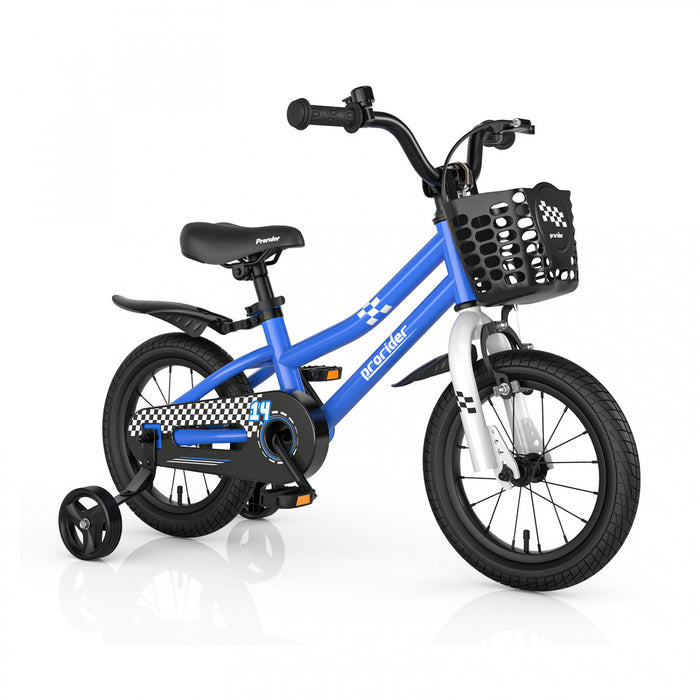 Costway 14\" Kid's Bike W/ Removable Training Wheels & Basket For 3-5 Years Old Blue