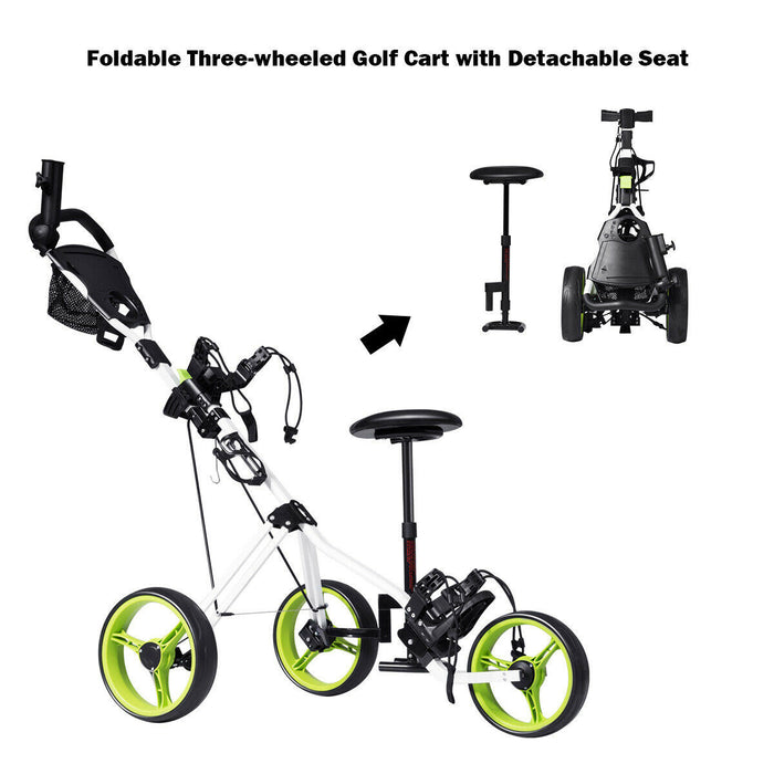 Costway Foldable 3 Wheel Push Pull Golf Club Cart Trolley W/ Seat Scoreboard Bag Swivel