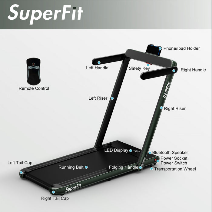 Superfit 2.25hp 2 In 1 Folding Treadmill W/ Speaker Remote Control App Green