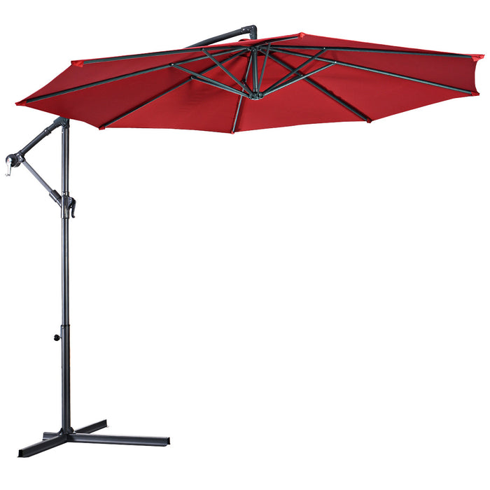 Costway 10' Hanging Umbrella Patio Sun Shade Offset Market W/ T Cross Base Burgundy