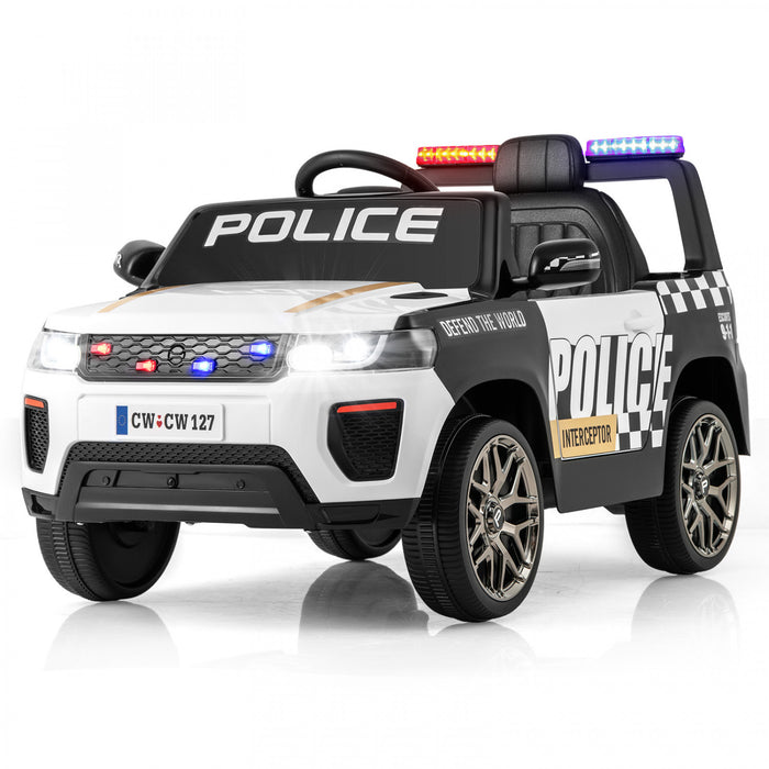 Honeyjoy Kids Ride On Police Car 12v 7a Battery Powered Cop Car With Remote Control White