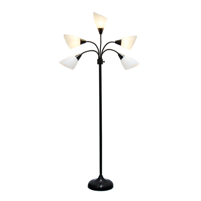 Skye 5 Light Adjustable Gooseneck Floor Lamp, Black & White, 67\"H