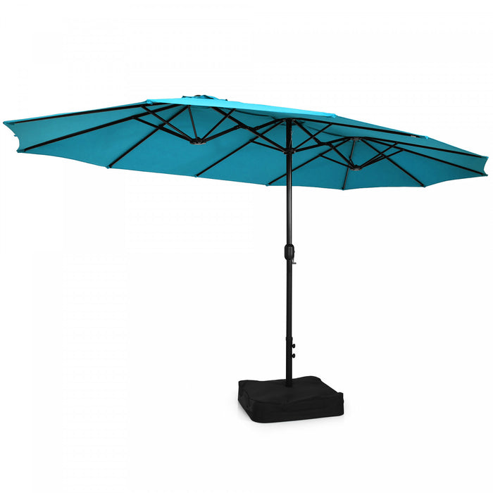 Costway 15FT Double-Sided Twin Patio Umbrella Outdoor Market W/ Crank & Base Turquoise