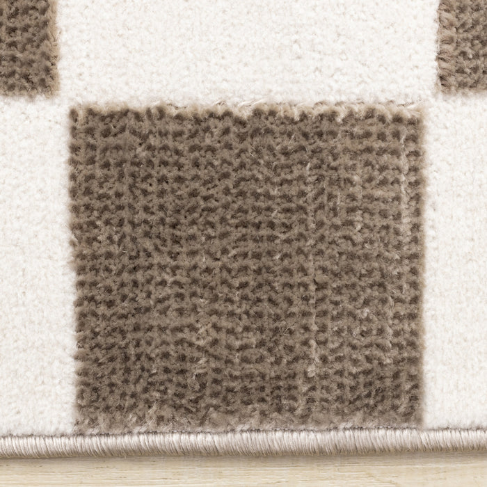 Leopold Checkered Brown White Geometric Area Rug - 6'7\" x 9'6\"