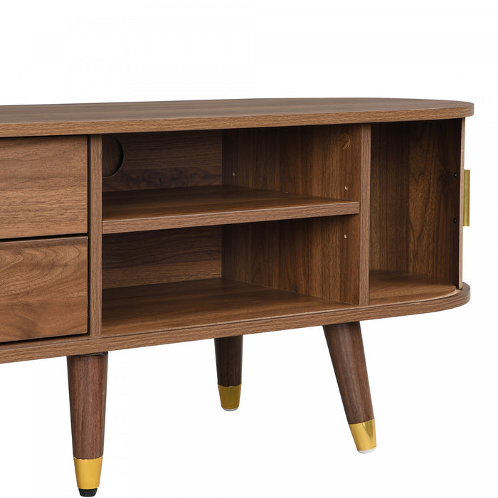 Rustic 69 Inch TV Cabinet with Sliding Door and Walnut Finish, Wood