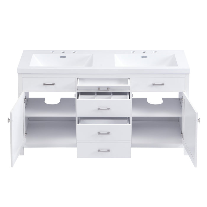 Sorelle 59 Inch Double Sink Bathroom Vanity with Resin Sinks and 3 Drawers, White