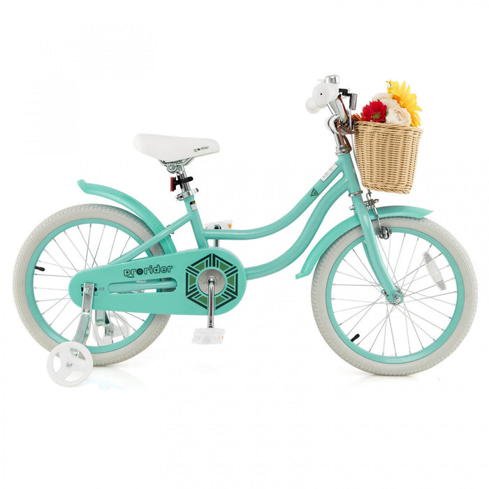 Costway 18\" Kid's Bike With Training Wheels Adjustable Handlebar Seat Handbrake Green