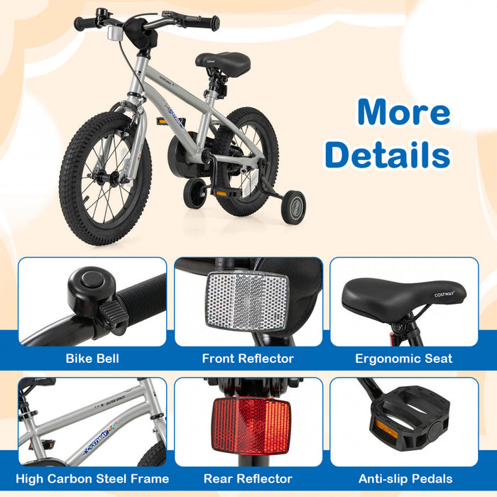 Costway 14-inch Kid's Bike For 3-5 Years Old With Adjustable Saddle & Anti-slip Handlebar Silver
