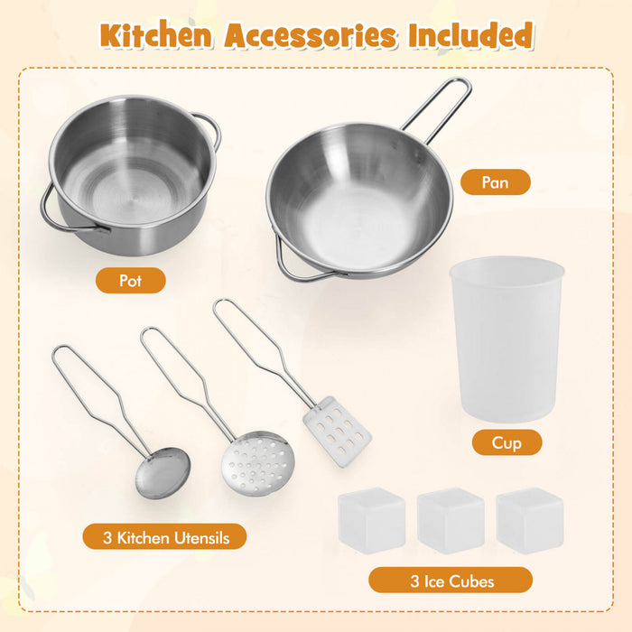 Costway Pretend Play Kitchen For Kids Toddler Aged 3+ Wooden Toy Set With Range Hood Brown