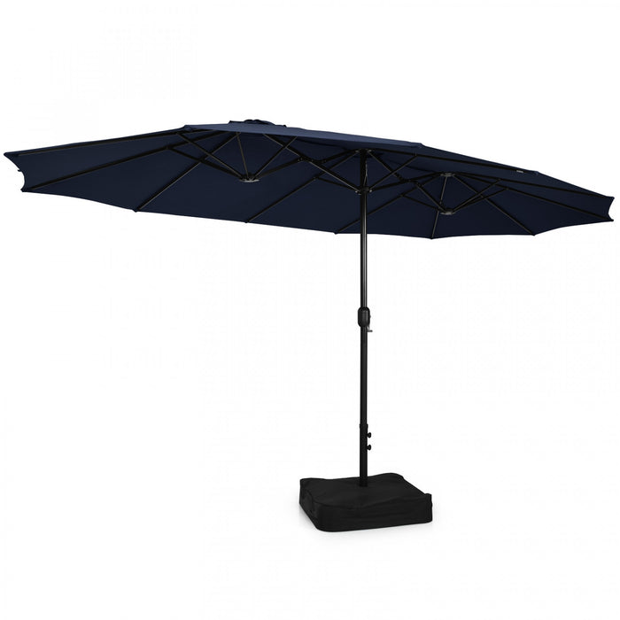 Costway 15FT Double-Sided Twin Patio Umbrella Sun Shade Outdoor Crank Market Base Navy