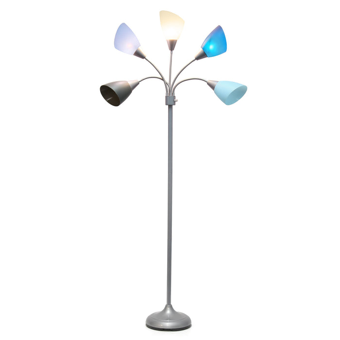 Skye 5 Light Adjustable Gooseneck Floor Lamp, Multi Blues, White, & Silver, 67\"H