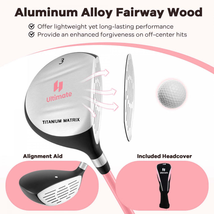 Ultimate Junior Golf Club Set For Children Includes 165cc #3 Fairway Wood & #7 Iron Pink
