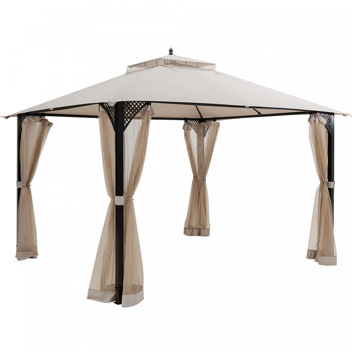 Costway 12' X 10' Outdoor Patio Gazebo Canopy Shelter Double Top Sidewalls Netting Beige